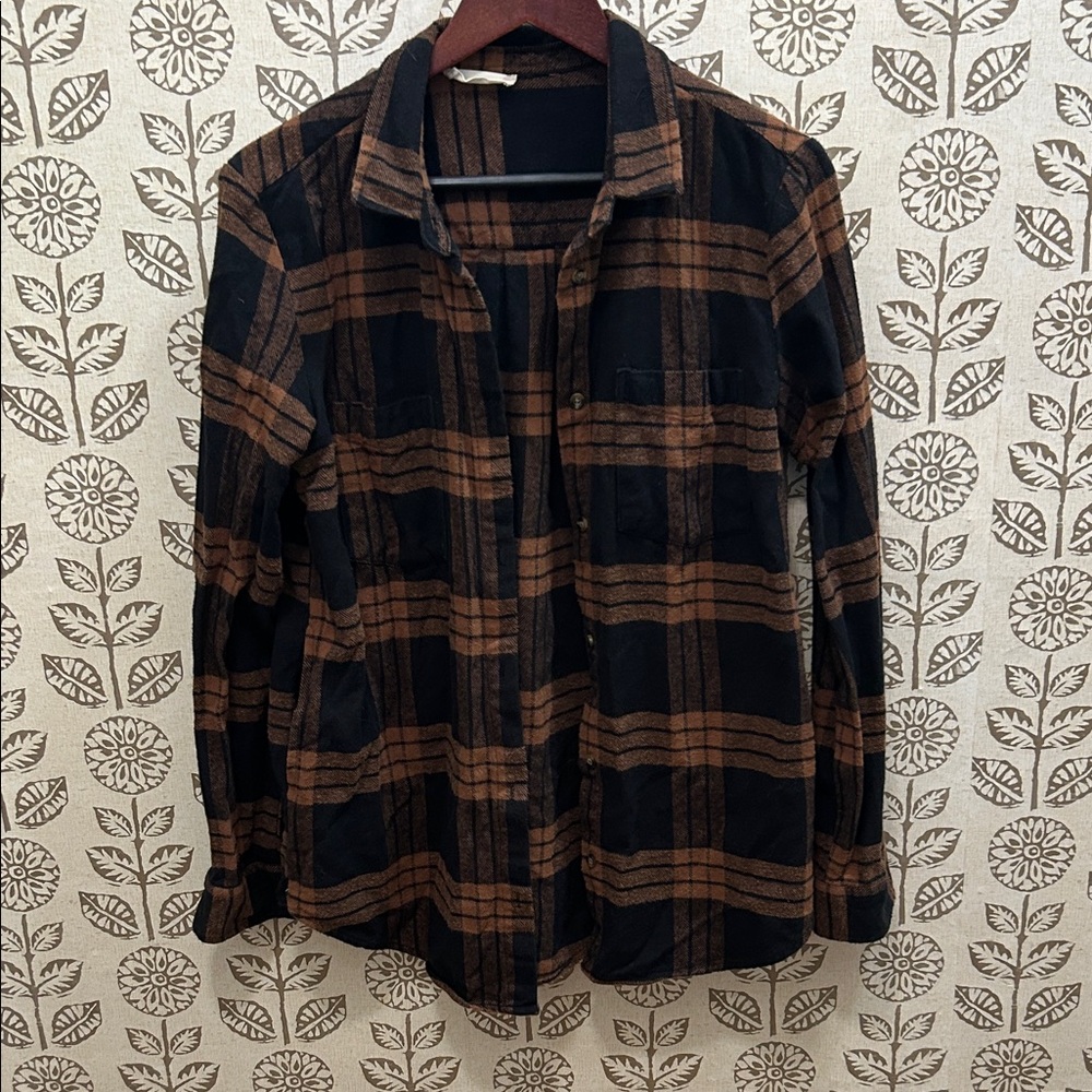 Altar'd State Black and Brown Plaid Button Down Shirt